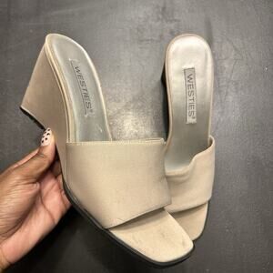 Vintage 90s Cloth Wedge Slide Sandals WESTIES Women's 8.5